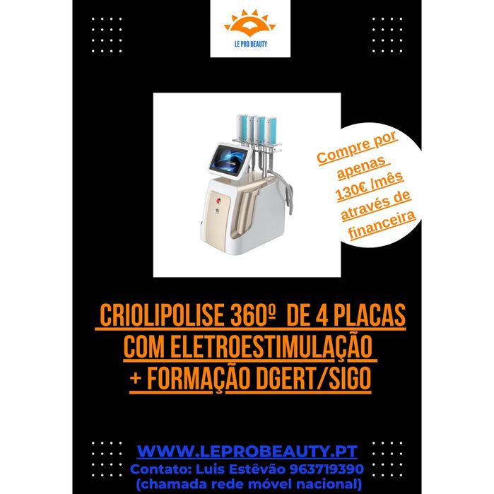 Criolipolise 360º de 4 placas com eletroestimulação + Curso