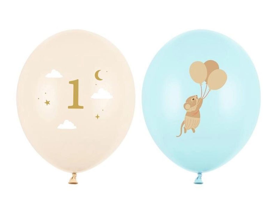 Balony Myszki z cyferką 1 Light Blue 30cm 50szt PartyDeco