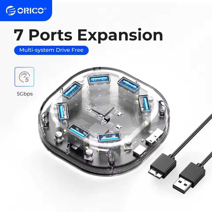 ORICO Transparent Series USB HUB 7 портів USB3.0 з Micro USB.