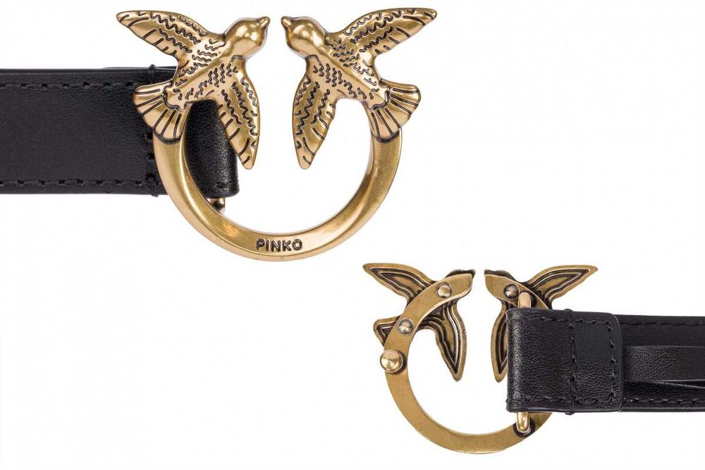 PINKO luksusowy damski pasek skórzany LOVE BERRY SMALL GOLD