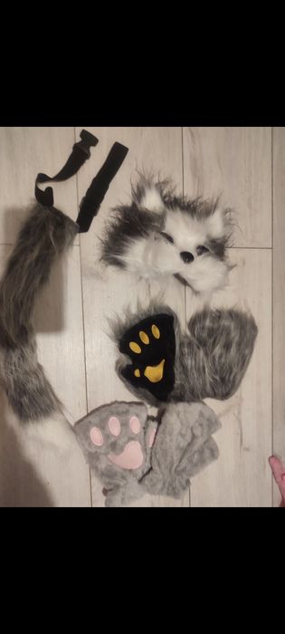 Маскарадний костюм квадробер вовк сірий котик кіт лапи хвіст  маска вуха гетри квадробер сірий вовк сірий кіт