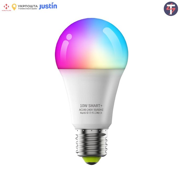 Cвітлодіодна лампа розумна smart Wi-Fi+Bluetooth 10 W RGB