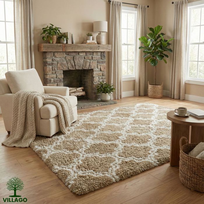 Dywan Shaggy Villago King 140x200 cm miękki gruby 35 mm Piaskowy KHAKI