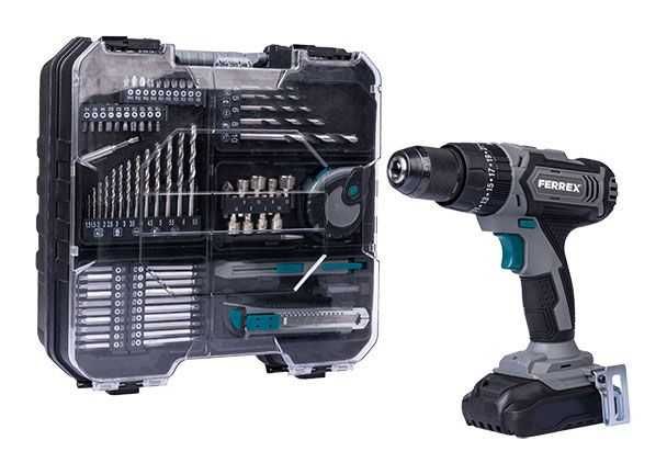 Електричний шуруповерт з кейсом та інструментами  FERREX 20V, F-DSS74