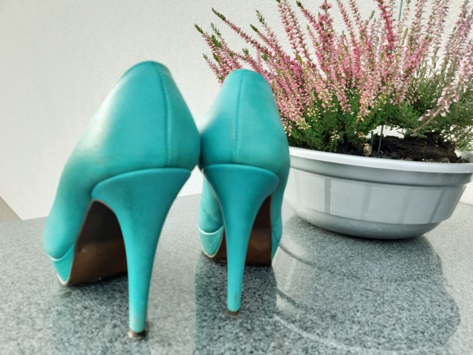 Szpilki RYŁKO skóra turkusowe 37