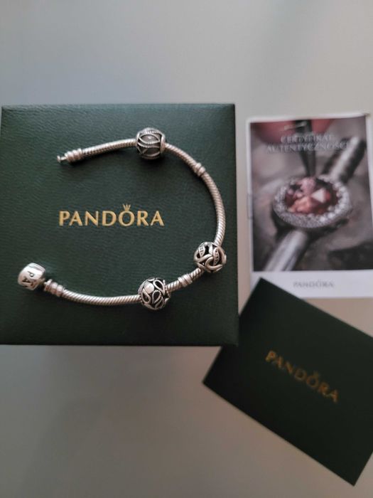 Bransoletka Pandora + 3 charmsy długość 16 cm