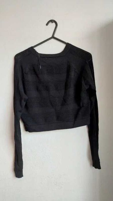 Czarna  krótka bluza prześwitująca paski River Island L 63%Wiskoza