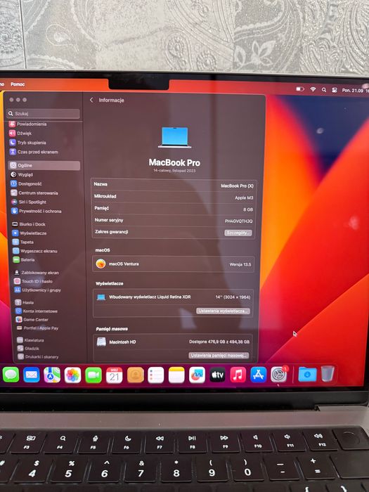 Macbook Pro 2023 14 M3 8Gb 512 Gb JAK NOWY
