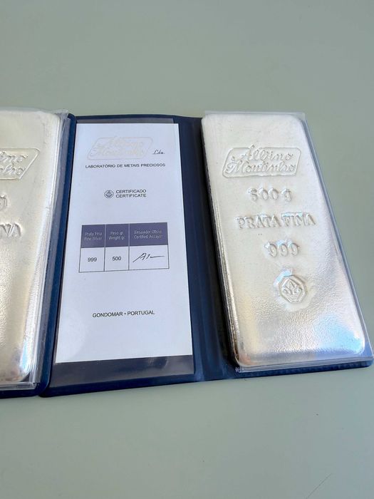 Barras De Prata Pura 999 Albino Moutinho De 500g. Última Unidade