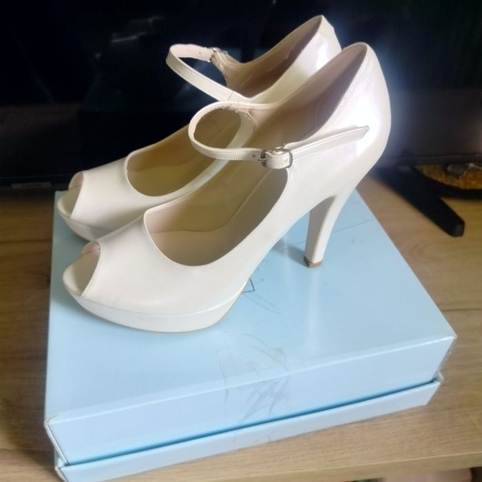 Buty półbuty damskie ślub obcas szpilka Gaspara ecru kremowe 39