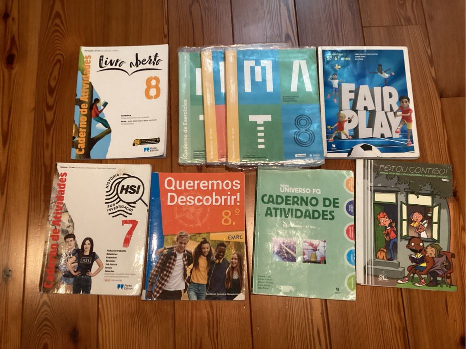 Livro Aberto 8 CA, Mat 8, Fair Play 5/6, HSI Historia 8 CA, Queromos Descobrir 8, Novo Universo FQ 8 CA, Estou contigo 6
