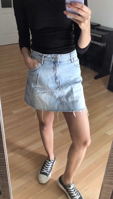 Klasyczna jasnoniebieska jeansowa mini spódniczka, denim skirt, Mango