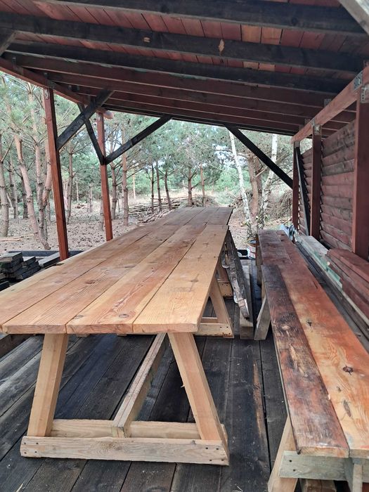 Zestaw biesiadny  3 stoły + 4 ławki 200 cm | lite drewno | solidne