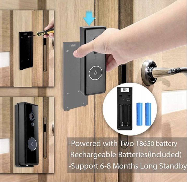 Відеодзвінок Tuya Smart WiFi 1080P з камерою, PIR та записом на SD, 18650