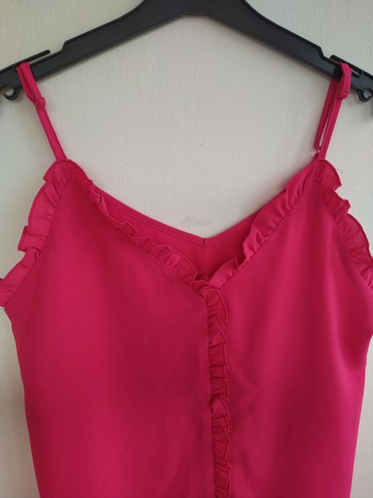 Top Romântico Fúchsia / Rosa Choque com Folhos,  Estilo Fluído - Shein - Tamanho M