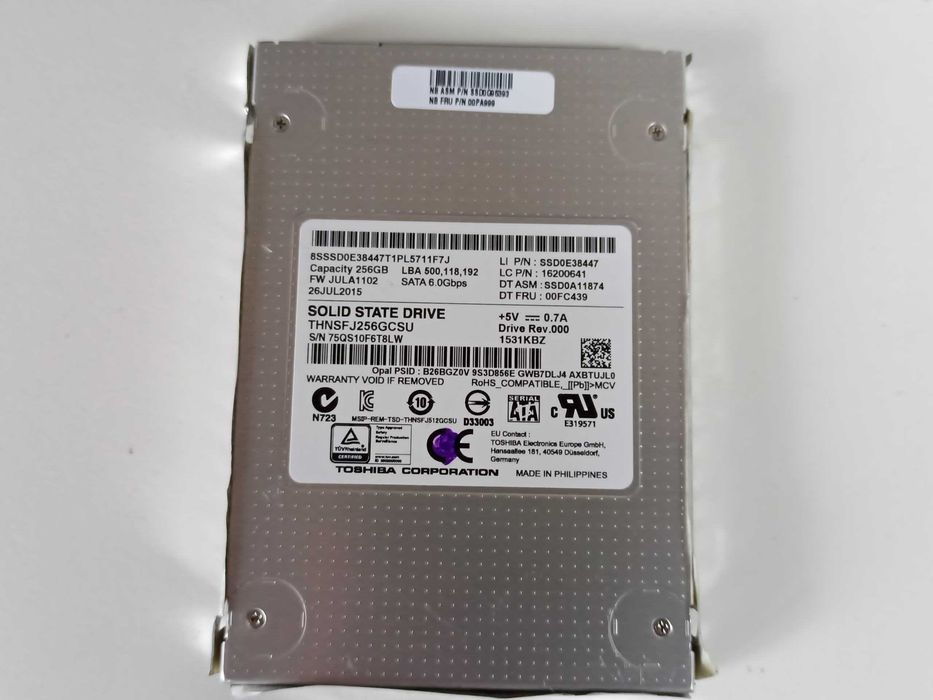 256Gb Toshiba SSD. SATA III SSD 2.5" MLC