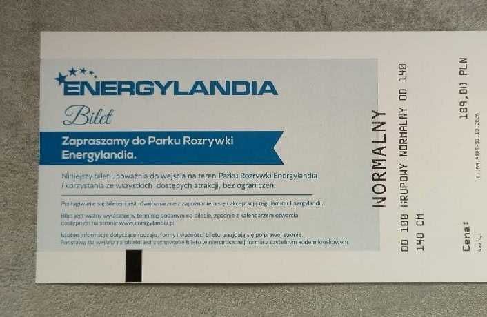 Bilet do Energylandii 1 x normalny od 140cm.
