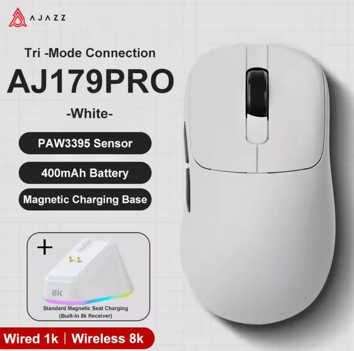 Игровая беспроводная мышь Ajazz AJ179Pro.White/Black.PAW3395,8K.400mah