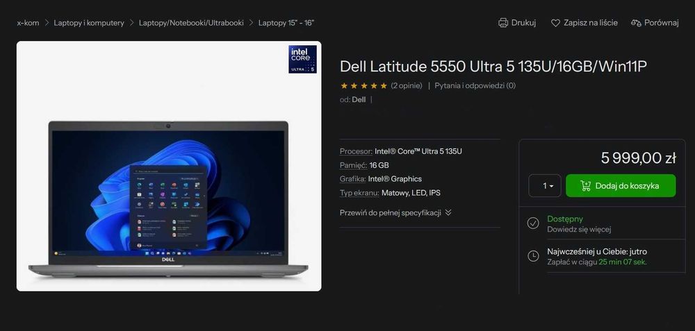Laptop Dell Latitude 15 5550 Ultra i5 vPRO 512GB SSD 16GB NOWY GW !!