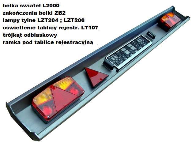 Belka na światła 2 metry, lampy tylne - zestaw