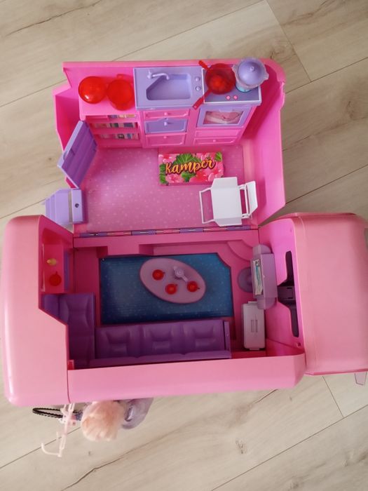 Kamper dla lalek barbie, rower i akcesoria duży samochód bus