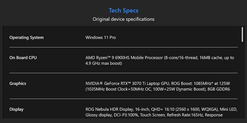 Asus Rog Flow X16 - 16GB 1TB SSD Nvidia RTX3070TI