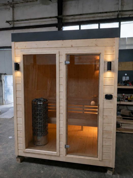 Ogrodowa Sauna Fińska Sucha Olaya ,,7" 2,0x2,0 Witryna + Ocieplana + Piec