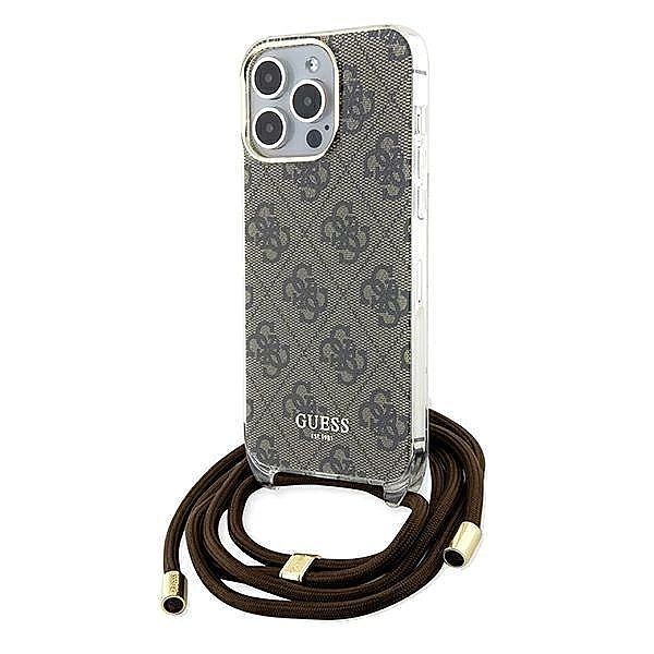 Etui Guess Crossbody Cord 4G Print na iPhone 15 Pro Max - brązowe