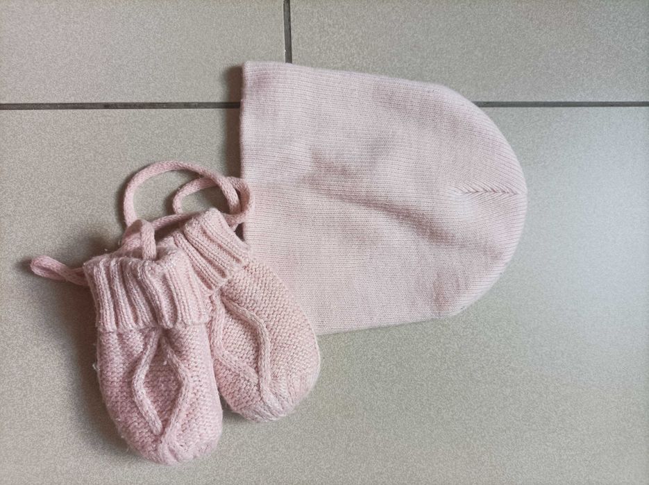 Czapka i rękawiczki dla niemowlaka różowe, rozmiar 74, Pepco