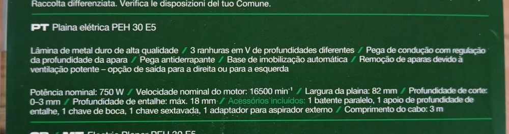 Plaina elétrica Parkside nova