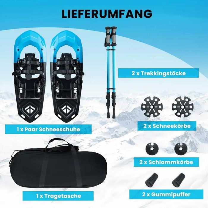 Zestaw rakiet śnieżnych oraz kijów trekkingowych