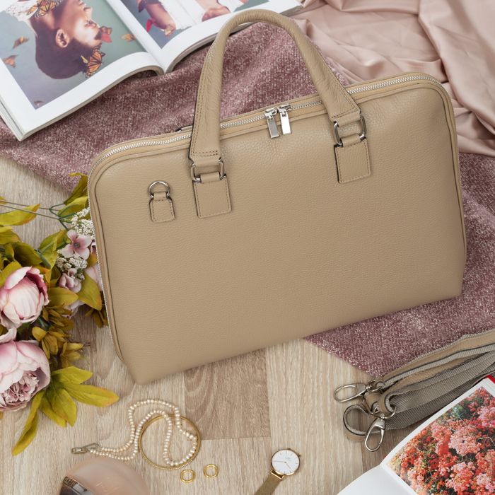 VERA PELLE torebka skórzana teczka A4 torba na laptopa V537 beżowa