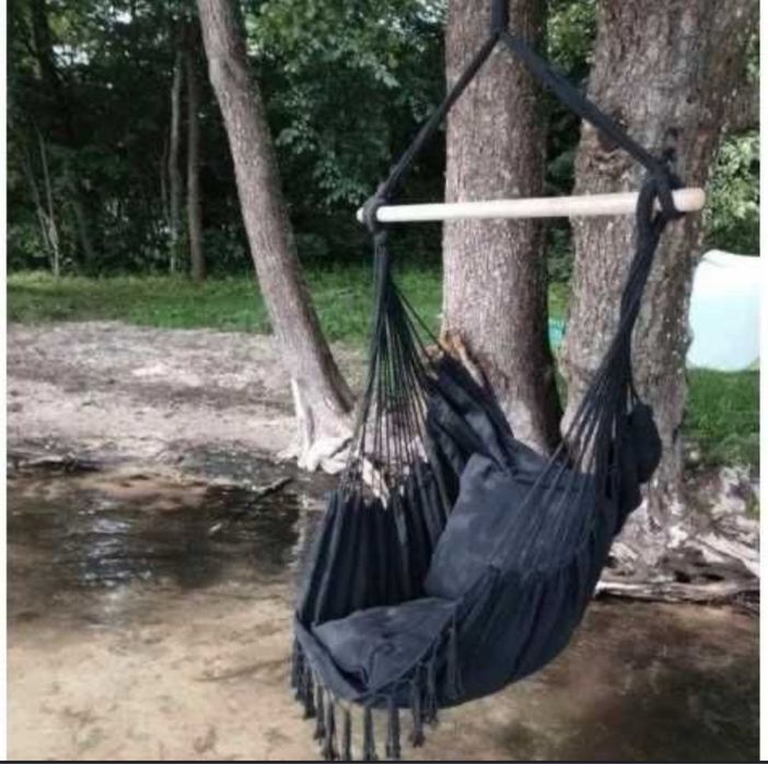 Fotel Wiszący Krzesło Brazylijskie Huśtawka Hamak Poduszki Beżowy