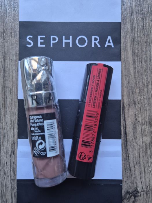 Błyszczyk i pomadka! Folia! Nowe! Tanio! SEPHORA kolor XXL NUDE 6 ml i kolor klasyczna czerwień 5,5g DWA PEŁNE PRODUKTY!