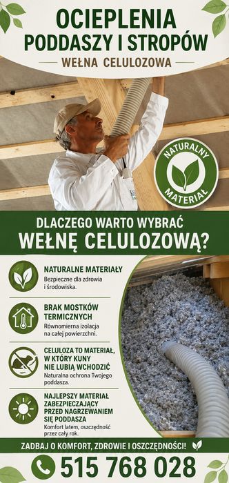 Ocieplenia poddaszy stropów celuloza