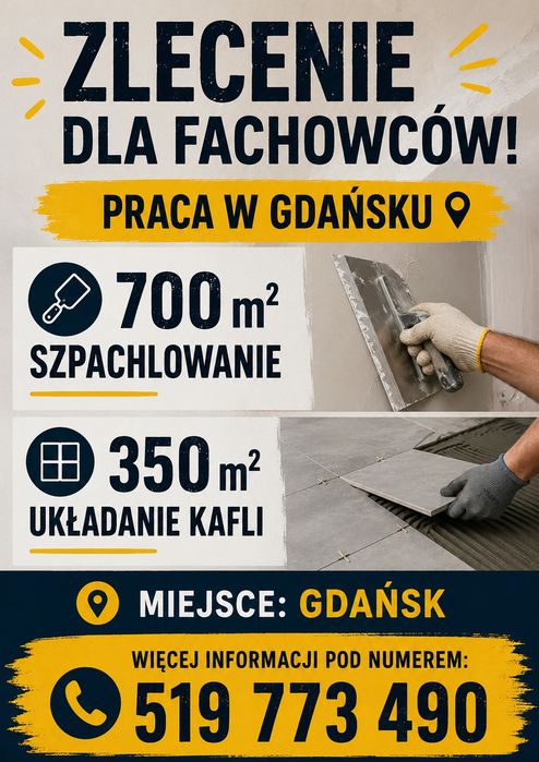 Zlecę 700m2 szpachlowania i 350m2 kafli