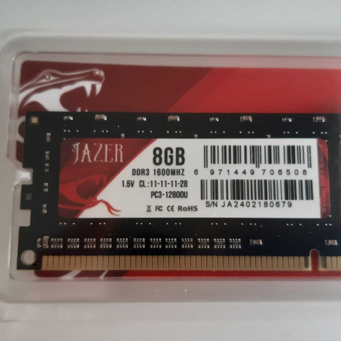 Jazer Memory for Desktop Tower, 8GB RAM DDR3 1600MHz PC3-12800U, New64552990000129121