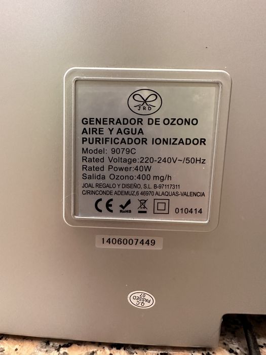 Gerador de Ozono e Ar e Água.