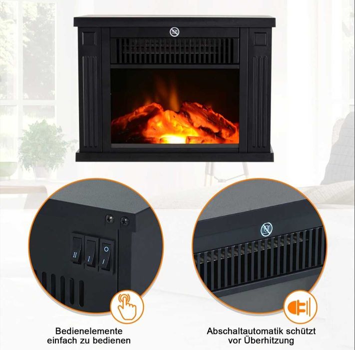 Elegancki kominek elektryczny 600/1200W realistyczny płomień LED