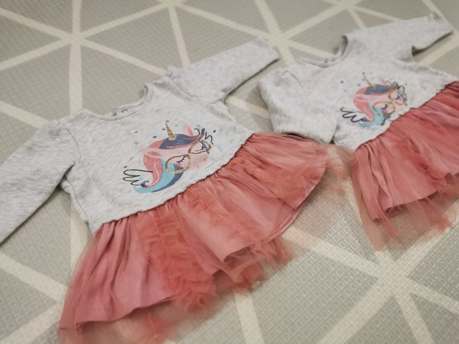 ciepła sukienka / bluza dla bliźniaczek 2x 62-68