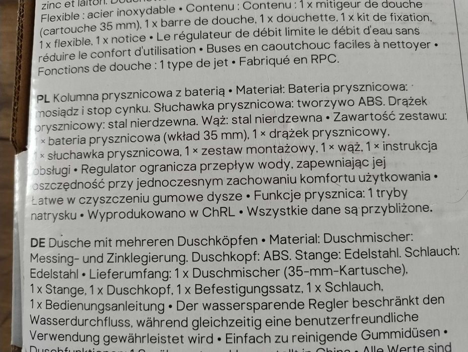 Zestaw prysznicowy kolumna+bateria.