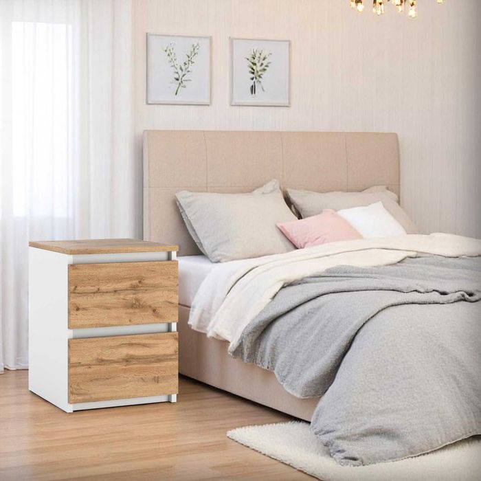 Szafka Nocna Hugo 30cm Nowoczesny Stolik Nocny Do Sypialni 2 Szuflady