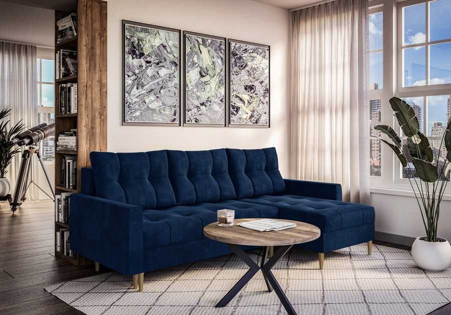 Narożnik skandynawski granatowy 220x140 rozkładany z funkcją spania