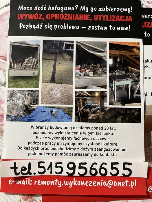 Wywoz smieci,gabarytow,oproznianie strychow piwnic