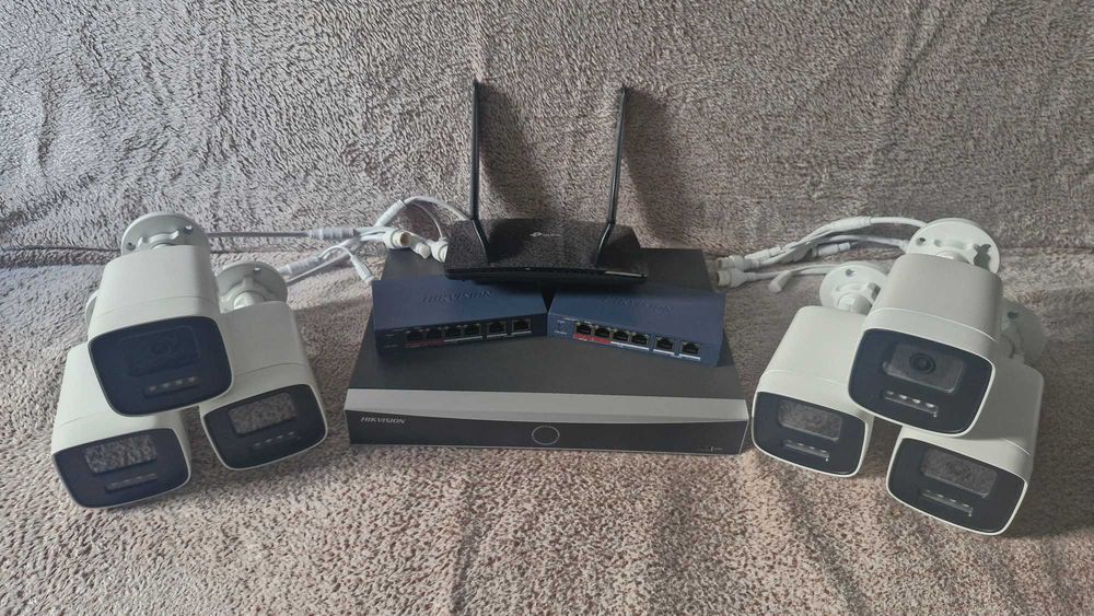 Zestaw Monitoringu IP 6sztuk,rej+dysk,switch,zasil.awaryjny z aku