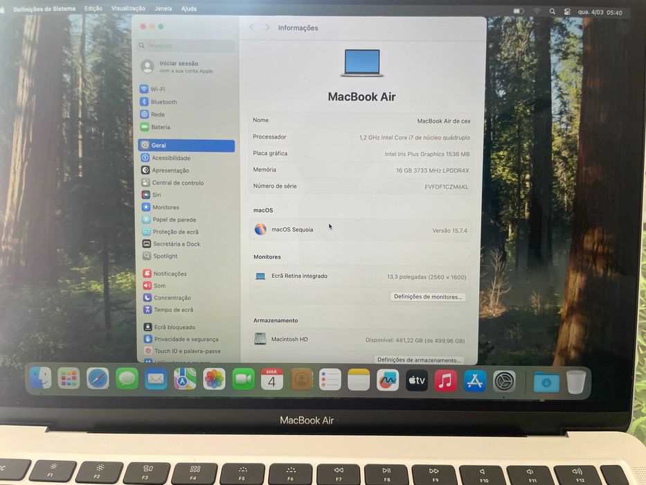MacBook Air 13” | Intel i7 | 16GB RAM | 512GB SSD | Bom estado