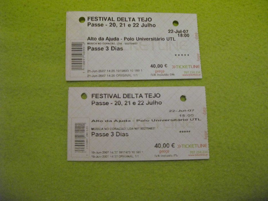 Bilhetes antigos de concertos para Colecionadores