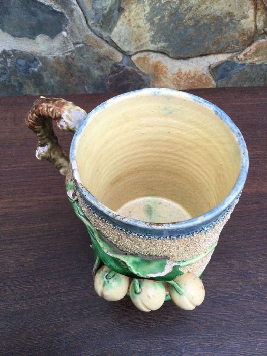 Grande Caneca Caldas da Rainha José Alves Cunha Séc XIX 12 cm Marcada