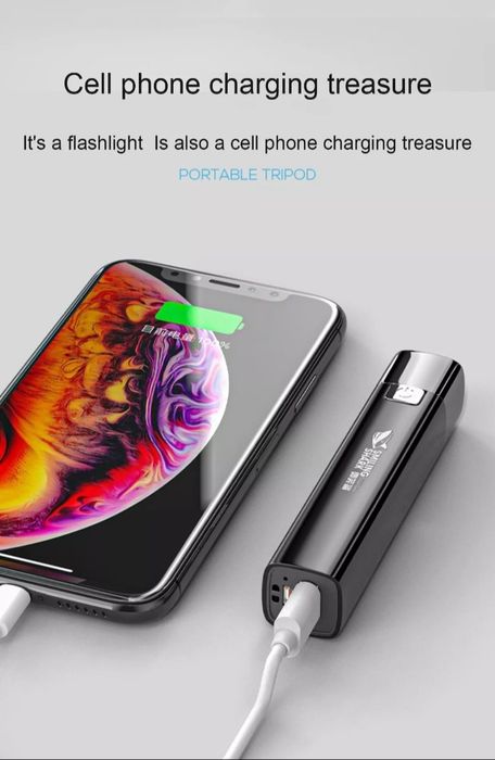 Lanterna/ Powerbank tática LED bateria lítio recarregável