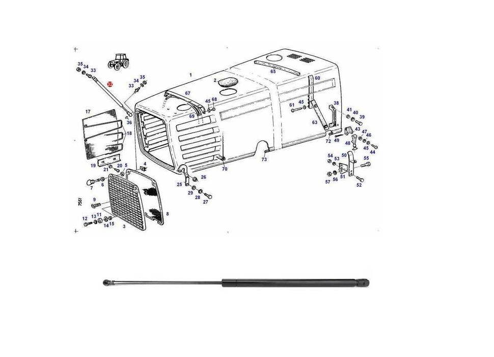 Siłownik gazowy maski silnika Fendt